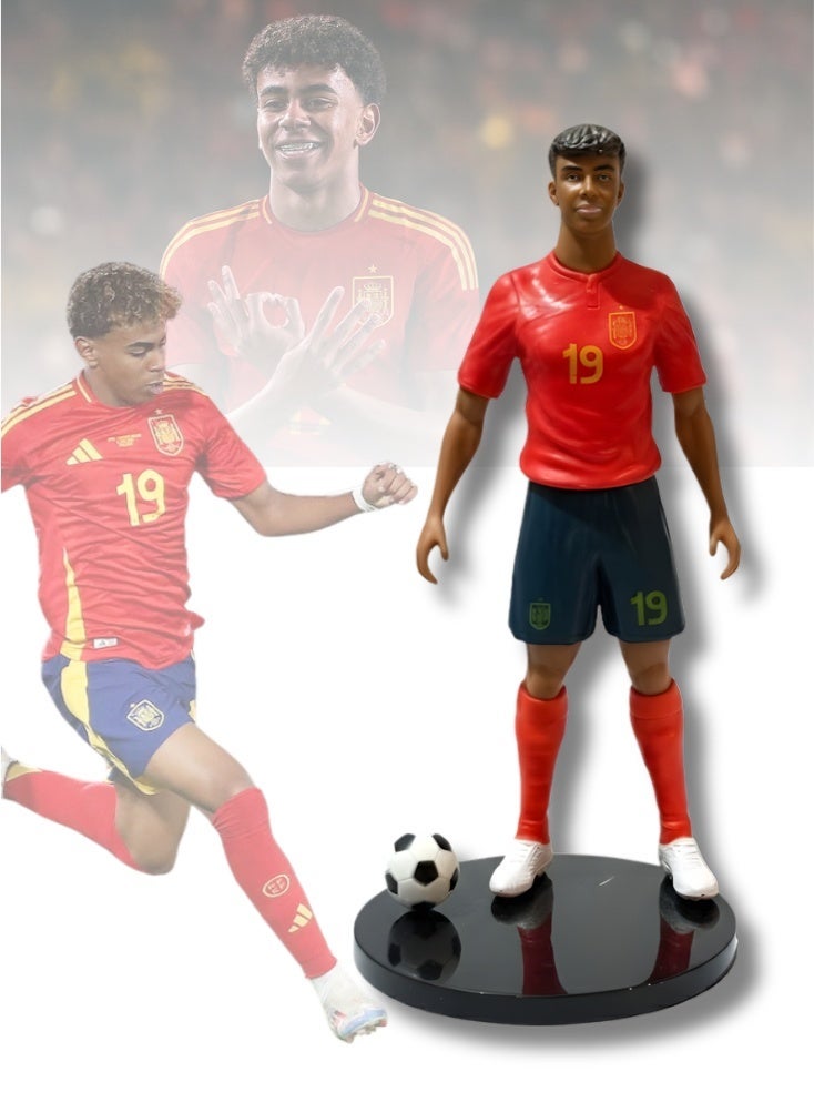 بريميم مجسم لامين يامال، نجم كرة القدم الشاب الإسباني رقم ١٩، بطول ٢٦ سم - تمثال فاخر قابل للتحصيل مع كرة قدم وقاعدة عرض، وقميص المنتخب الوطني الأحمر بتفاصيل دقيقة، ووضعية ديناميكية، إصدار خاص لهواة الجمع من المعجبين والمقتنين - Image 1